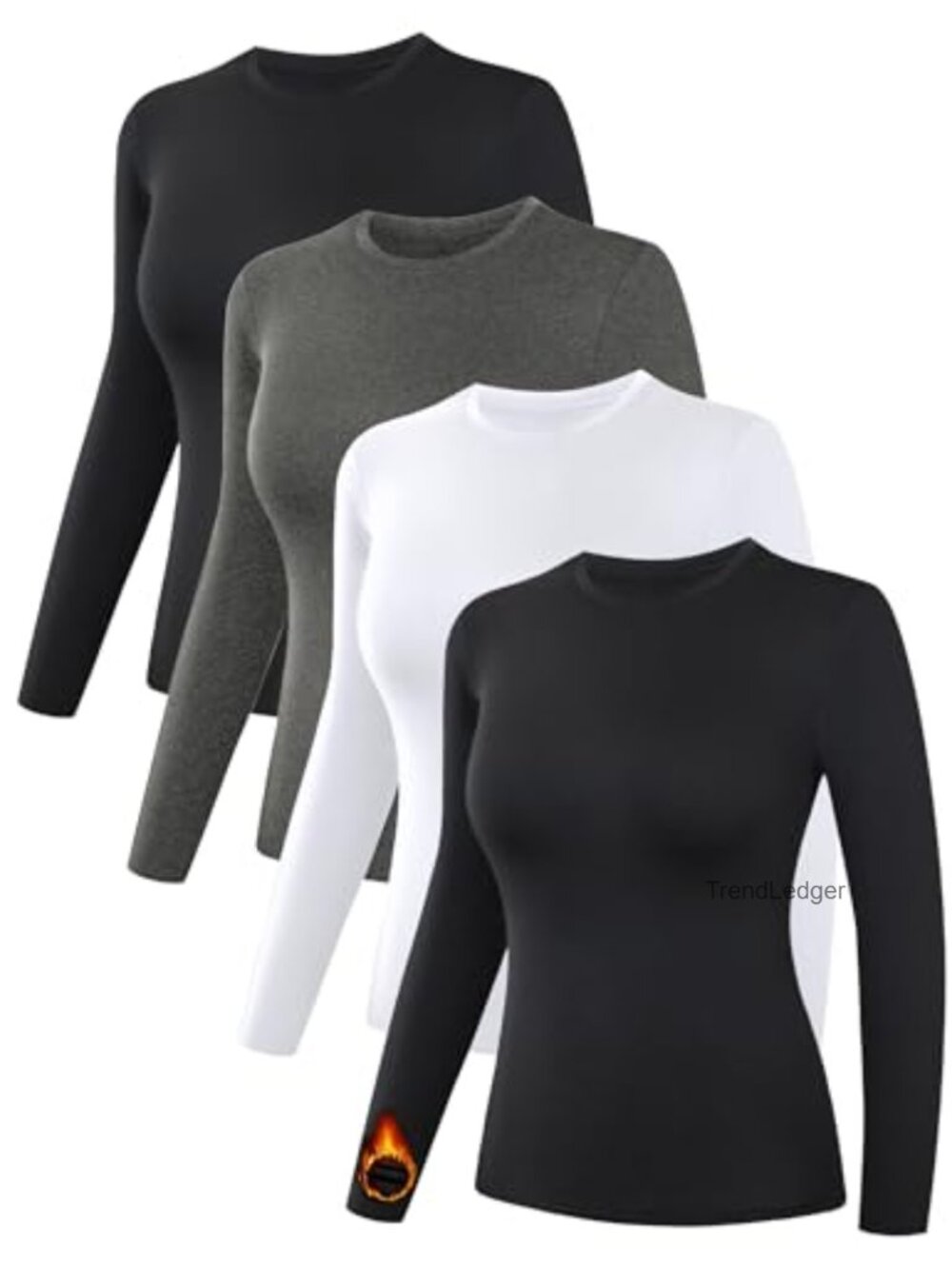 Women's Thermal Shirt 4 Pack Fleece Lined Long Sleeve Base Layer Winter